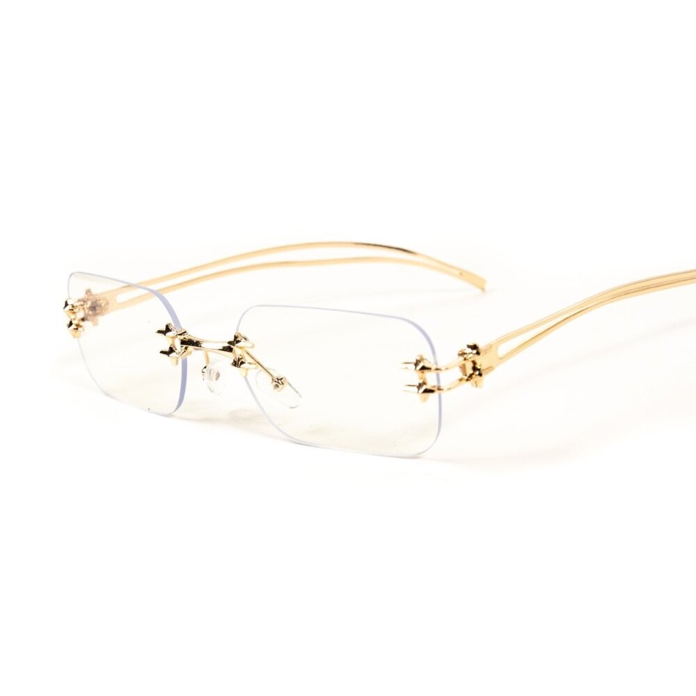 Rectangle Gold  Plated Metal Wire Frame Rimless Clear Eyeglasses